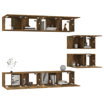 Set di Mobili Porta TV 6 pz Rovere Fumo in Legno Multistrato - homemem39