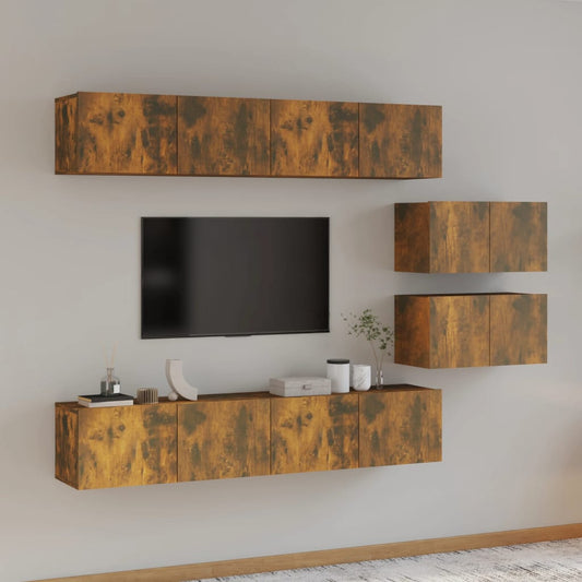 Set di Mobili Porta TV 6 pz Rovere Fumo in Legno Multistrato - homemem39