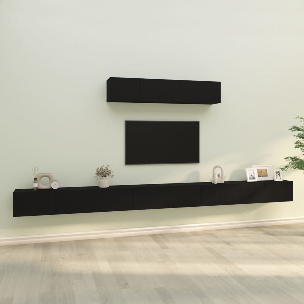 Set Mobili Porta TV 6 pz Nero in Legno Multistrato