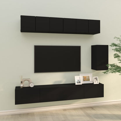 Set Mobili Porta TV 6 pz Nero in Legno Multistrato