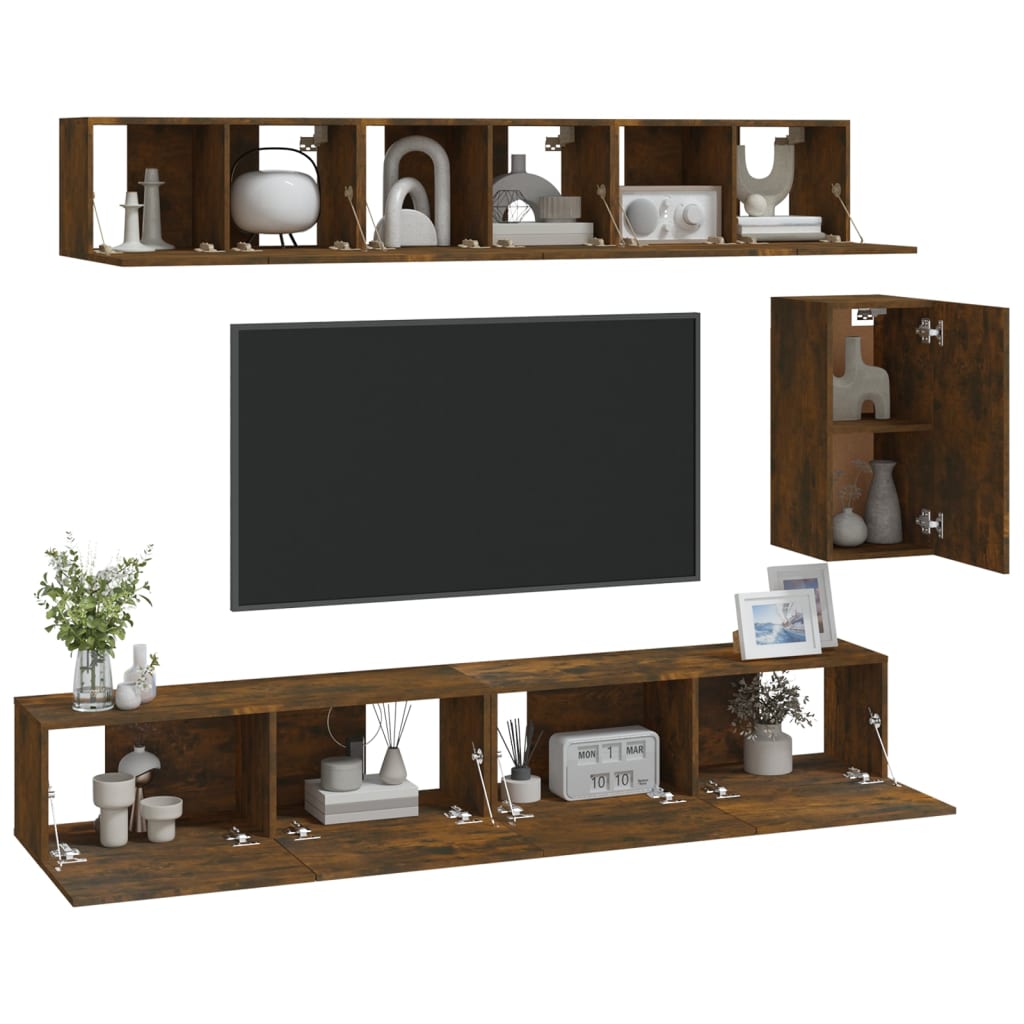Set di Mobili Porta TV 6 pz Rovere Fumo in Legno Multistrato