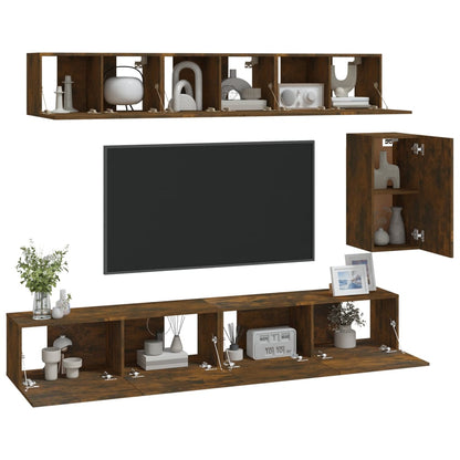 Set di Mobili Porta TV 6 pz Rovere Fumo in Legno Multistrato