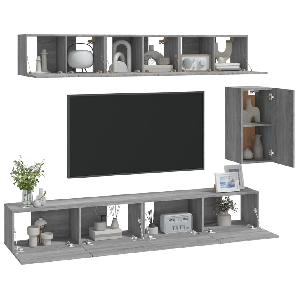 Set di Mobili Porta TV 6 pz Grigio Sonoma in Legno Multistrato - homemem39