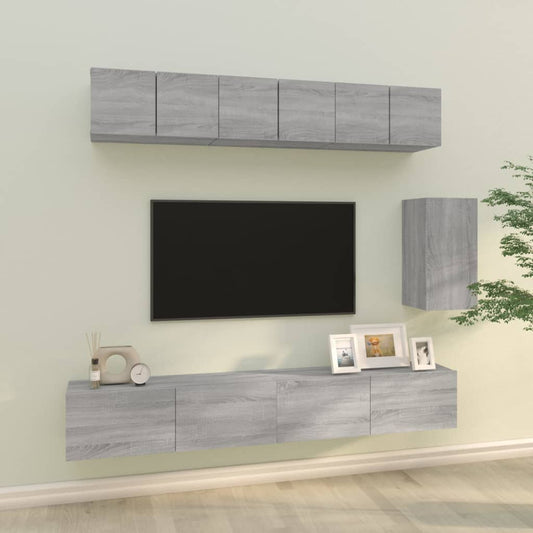 Set di Mobili Porta TV 6 pz Grigio Sonoma in Legno Multistrato - homemem39