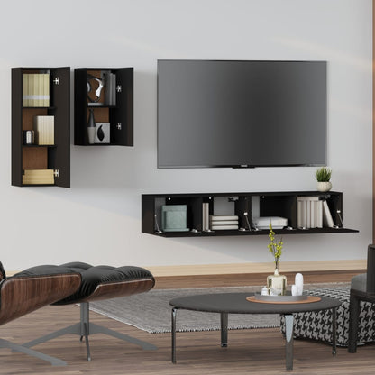 Set Mobili Porta TV 4 pz Nero in Legno Multistrato - homemem39