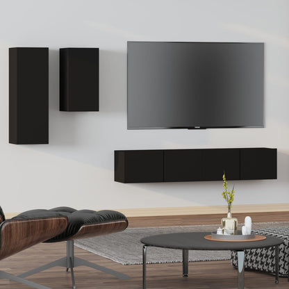 Set Mobili Porta TV 4 pz Nero in Legno Multistrato - homemem39