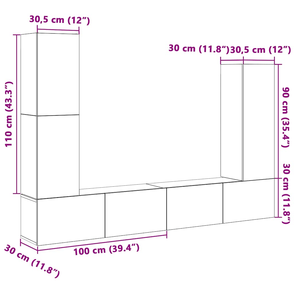 Set di Mobili Porta TV 4 pz Rovere Sonoma in Legno Multistrato - homemem39