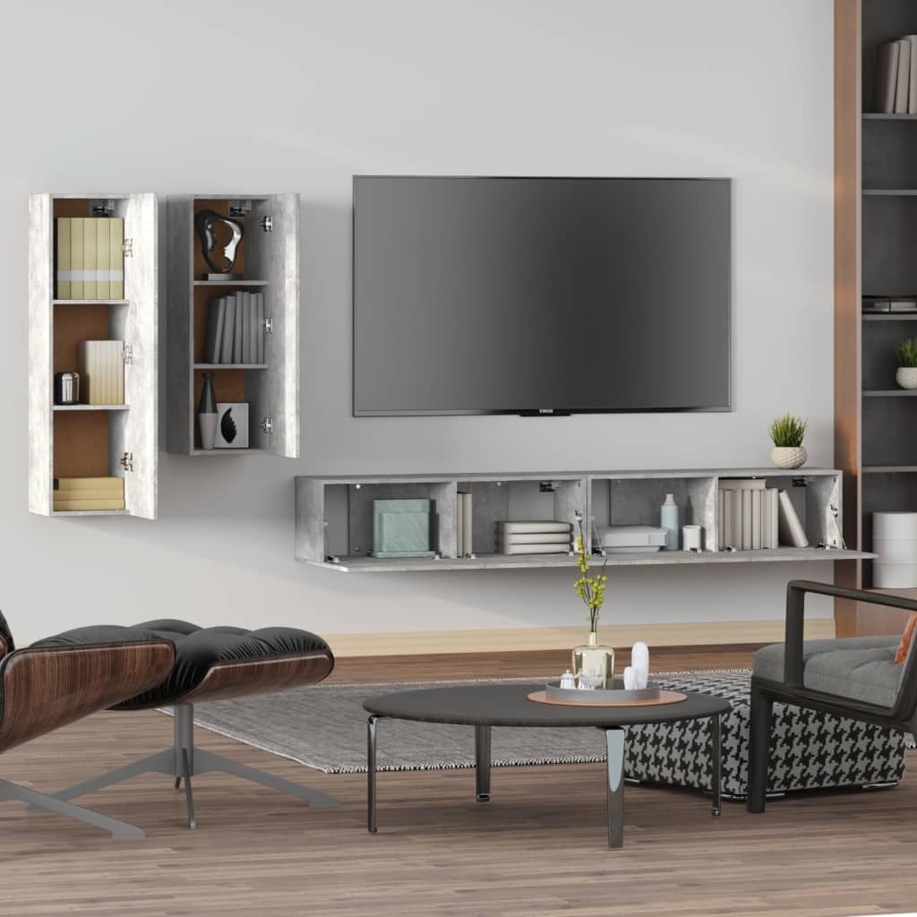 Set di Mobili Porta TV 4 pz Grigio Cemento in Legno Multistrato - homemem39
