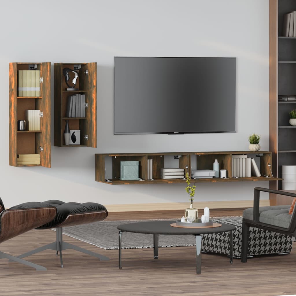 Set di Mobili Porta TV 4 pz Rovere Fumo in Legno Multistrato - homemem39