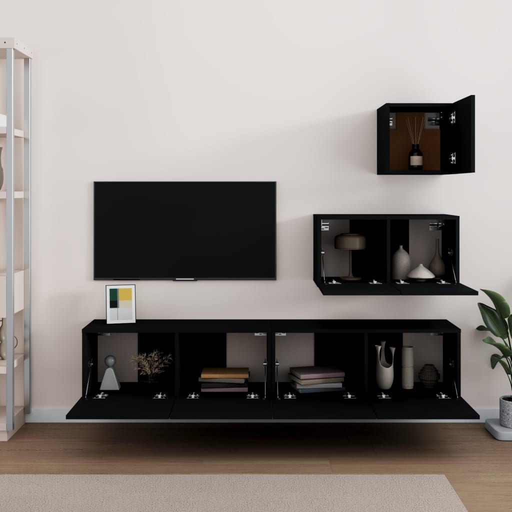 Set Mobili Porta TV 4 pz Nero in Legno Multistrato - homemem39