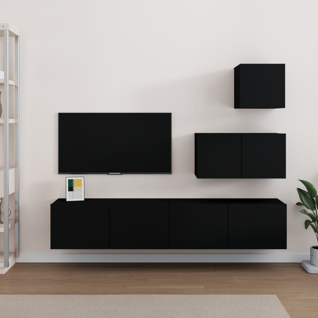 Set Mobili Porta TV 4 pz Nero in Legno Multistrato - homemem39