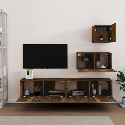 Set di Mobili Porta TV 4 pz Rovere Fumo in Legno Multistrato - homemem39