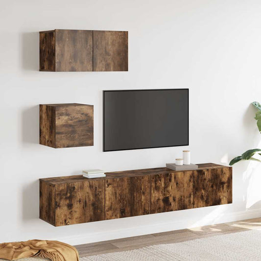 Set di Mobili Porta TV 4 pz Rovere Fumo in Legno Multistrato - homemem39