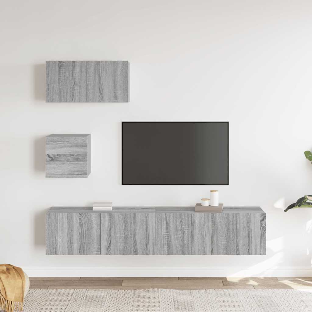 Set di Mobili Porta TV 4 pz Grigio Sonoma in Legno Multistrato - homemem39