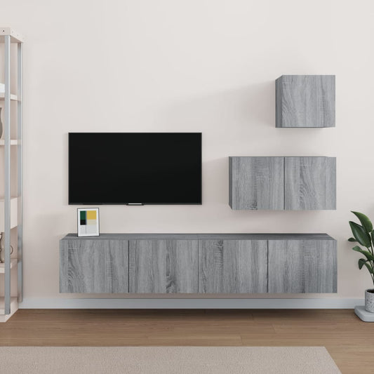 Set di Mobili Porta TV 4 pz Grigio Sonoma in Legno Multistrato - homemem39