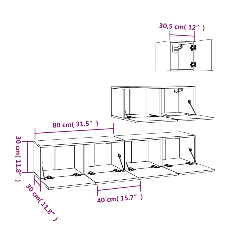 Set di Mobili Porta TV 4 pz Bianco in Legno Multistrato