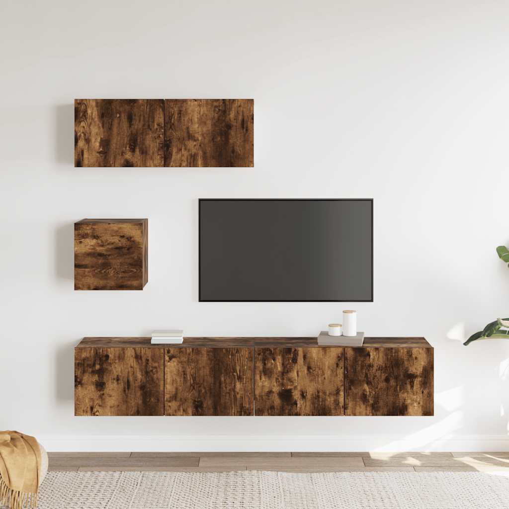 Set di Mobili Porta TV 4 pz Rovere Fumo in Legno Multistrato - homemem39