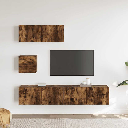 Set di Mobili Porta TV 4 pz Rovere Fumo in Legno Multistrato - homemem39