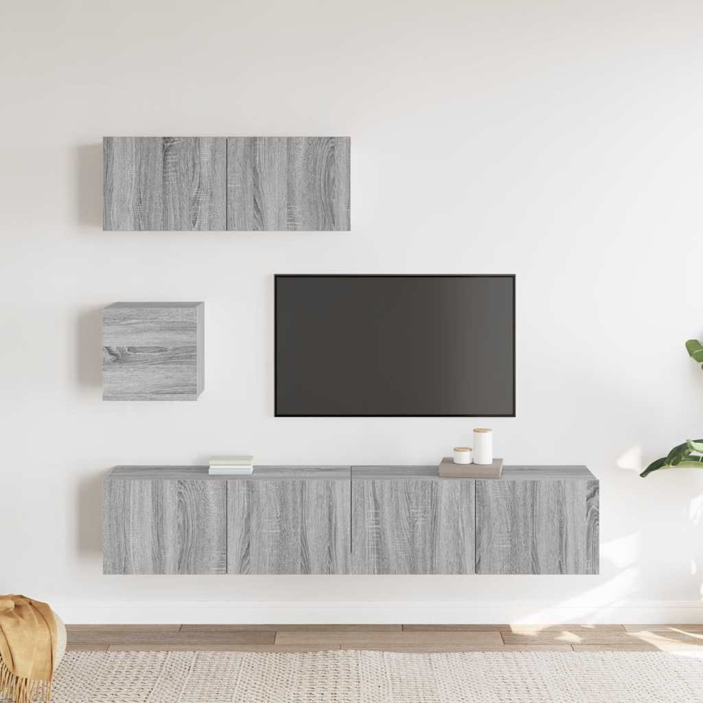 Set di Mobili Porta TV 4 pz Grigio Sonoma in Legno Multistrato - homemem39