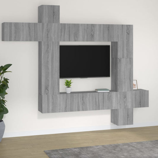 Set di Mobili Porta TV 9 pz Grigio Sonoma in Legno Multistrato