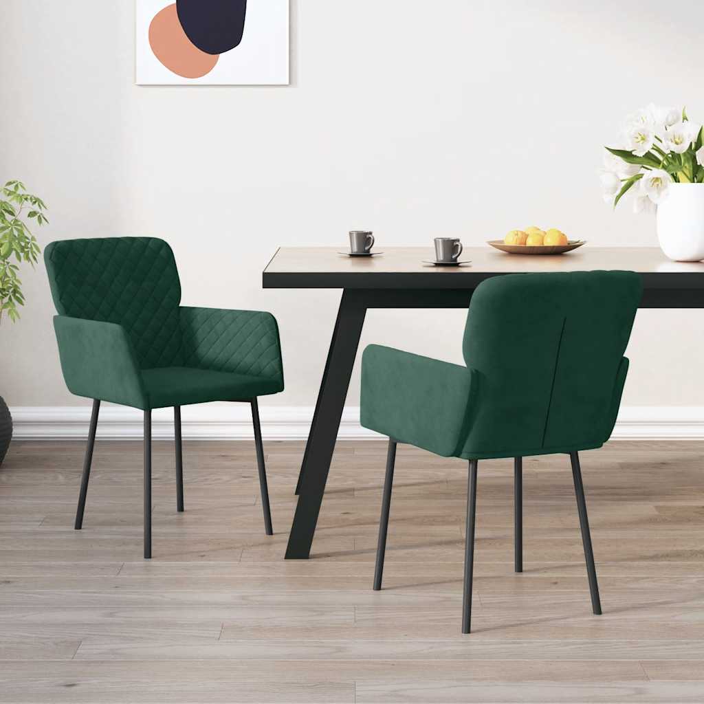 Sedie da Pranzo 2 pz Verde Scuro in Velluto
