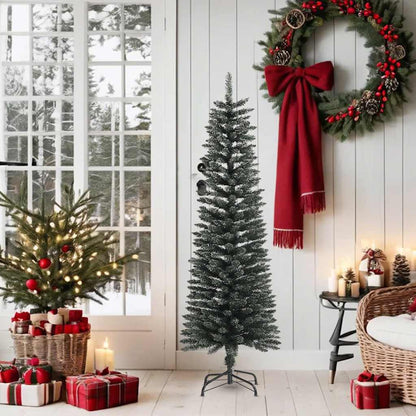 Albero di Natale Artificiale Sottile con Base Verde 150 cm PVC