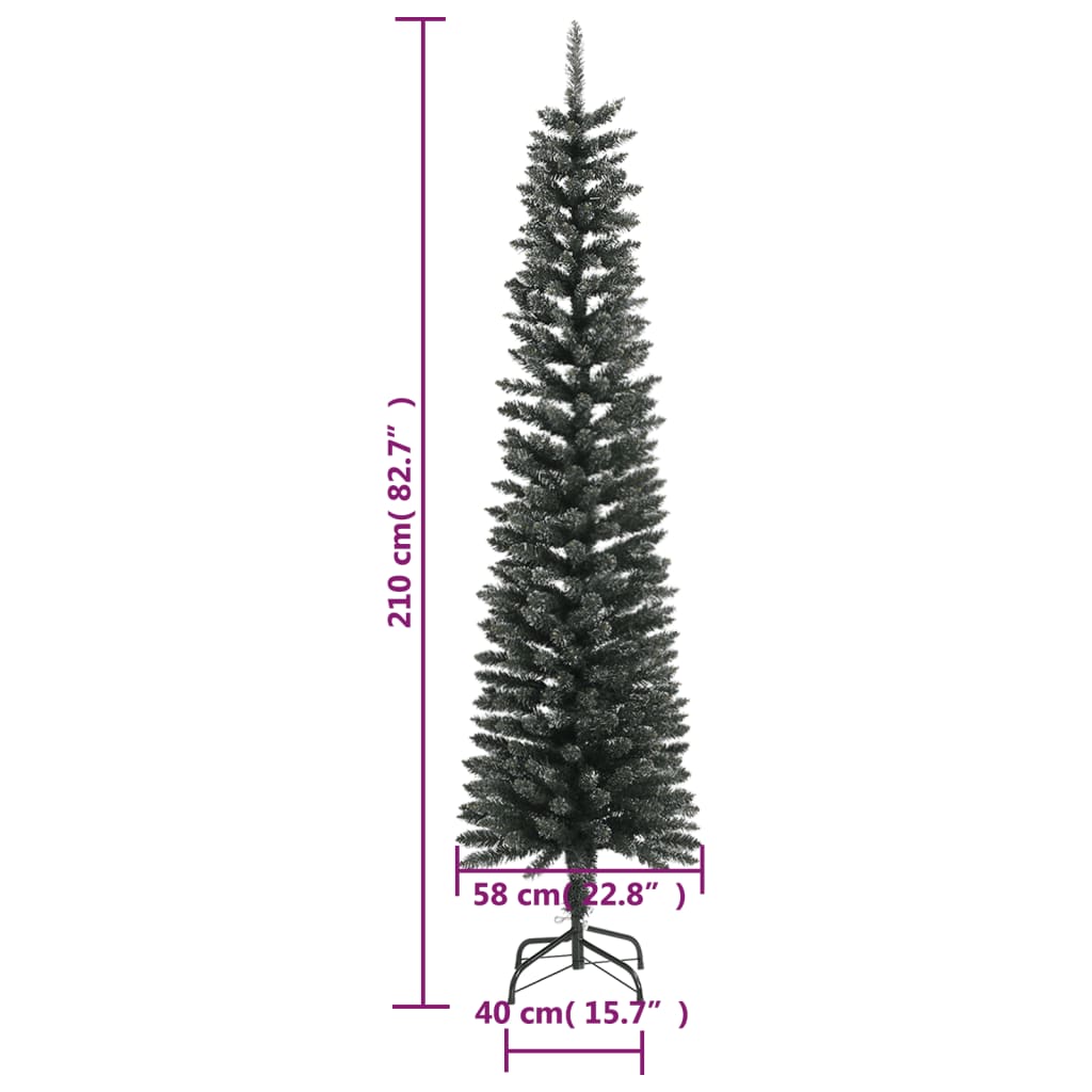 Albero di Natale Artificiale Sottile con Base Verde 210 cm PVC