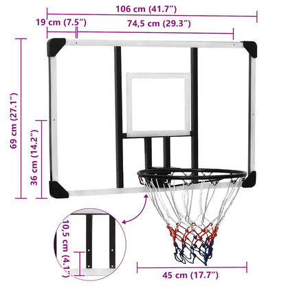 Tabellone Pallacanestro Trasparente 106x69x3 cm Policarbonato | homemem39