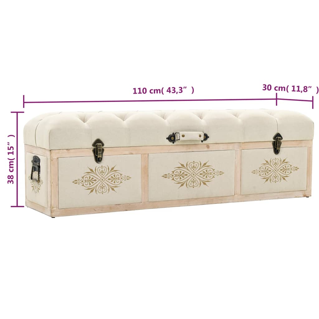 Cassapanca 110 cm Crema in Legno Massello di Abete | homemem39