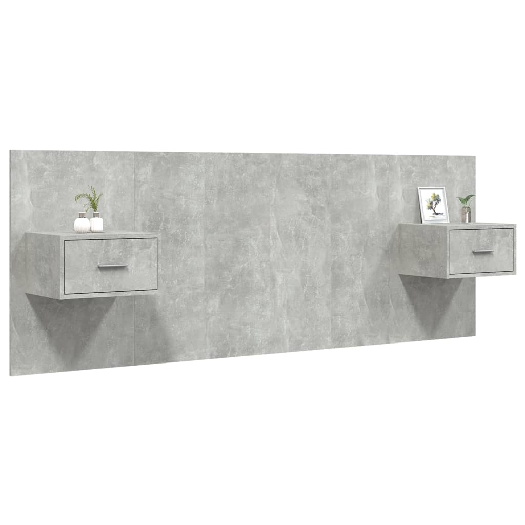 Testiera Letto con Comodini in Legno Multistrato Grigio Cemento - homemem39