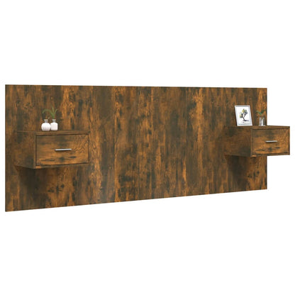 Testiera Letto con Comodini in Legno Multistrato Rovere Fumo - homemem39