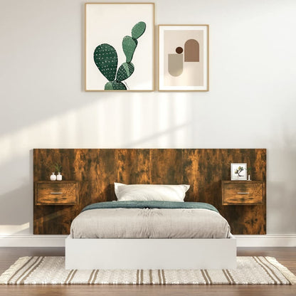 Testiera Letto con Comodini in Legno Multistrato Rovere Fumo - homemem39