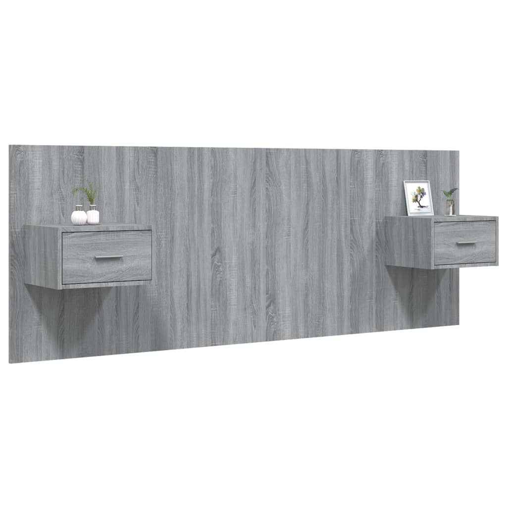 Testiera Letto con Comodini in Legno Multistrato Grigio Sonoma - homemem39
