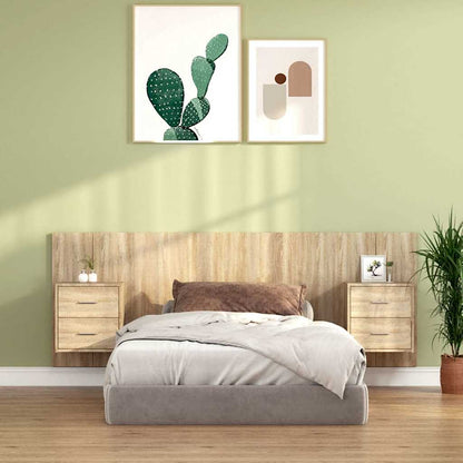 Testiera Letto con Comodini in Legno Multistrato Rovere Sonoma