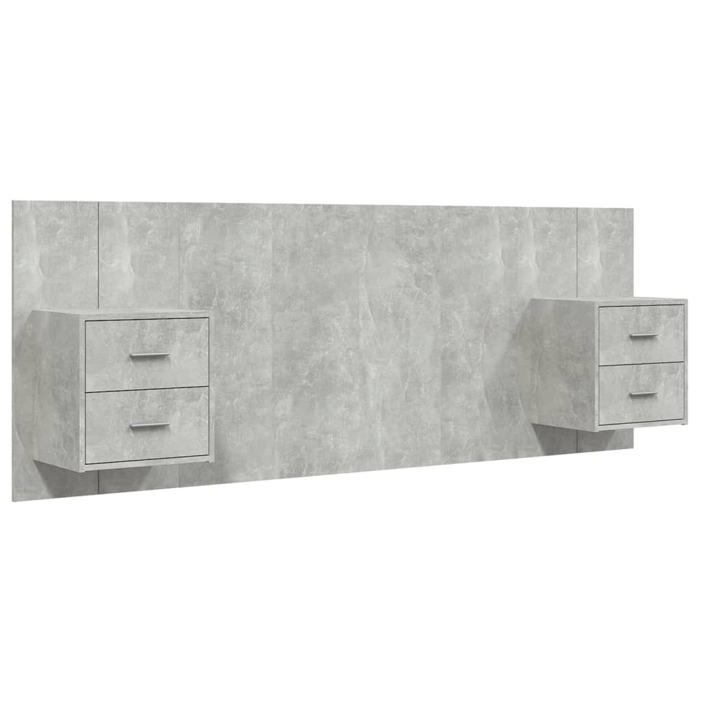 Testiera Letto con Comodini in Legno Multistrato Grigio Cemento - homemem39