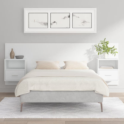 Testiera per Letto con Comodini in Legno Multistrato Bianco - homemem39