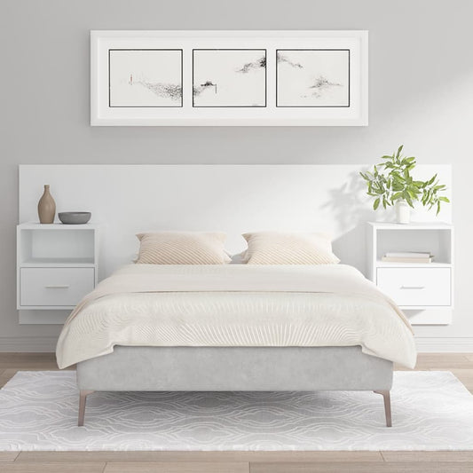 Testiera per Letto con Comodini in Legno Multistrato Bianco - homemem39