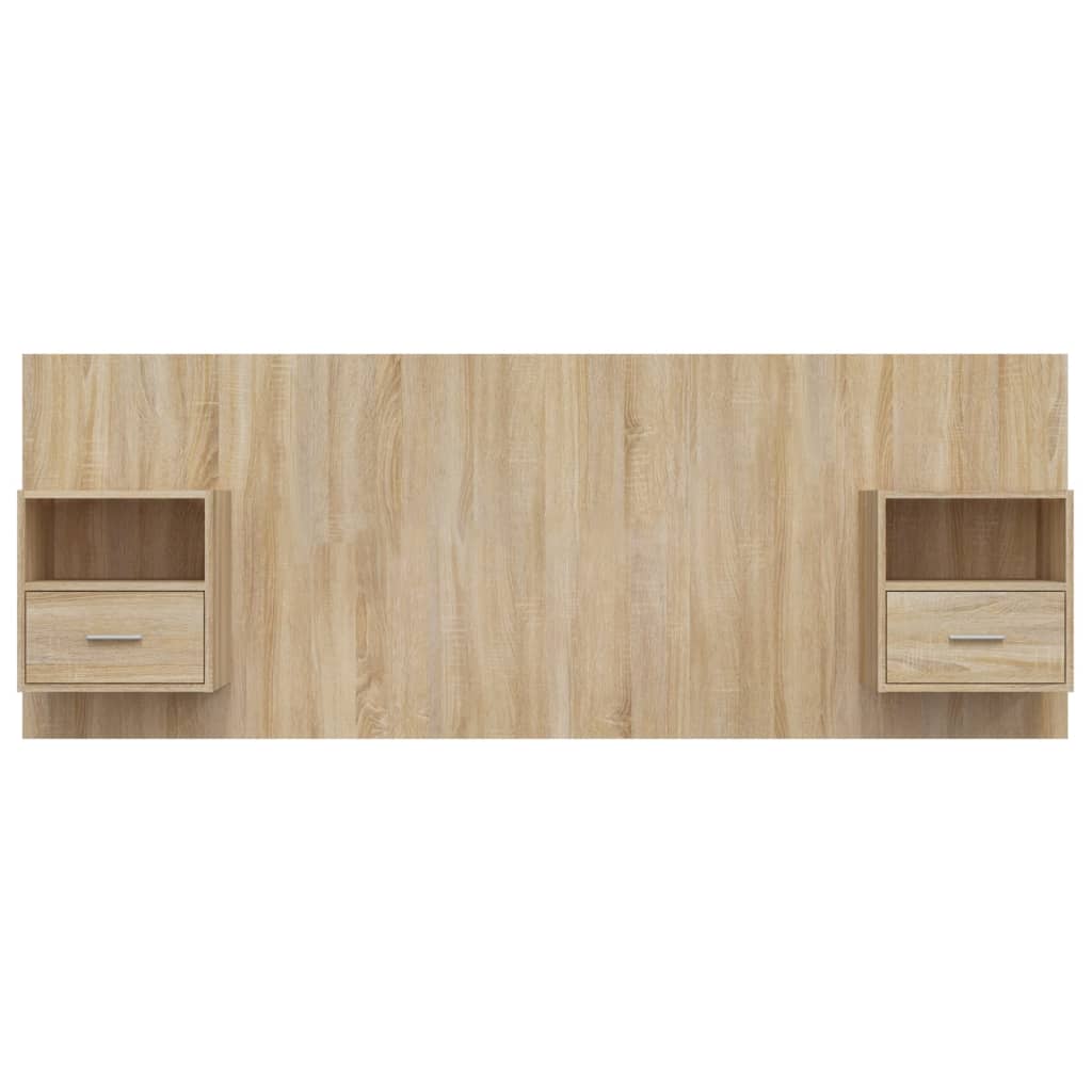 Testiera Letto con Comodini in Legno Multistrato Rovere Sonoma