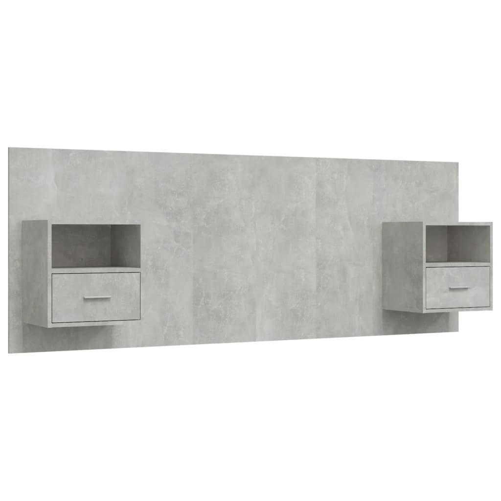 Testiera Letto con Comodini in Legno Multistrato Grigio Cemento