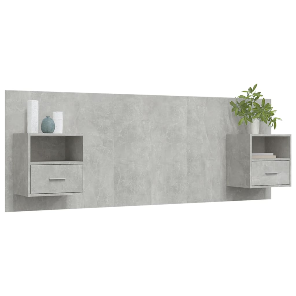 Testiera Letto con Comodini in Legno Multistrato Grigio Cemento - homemem39