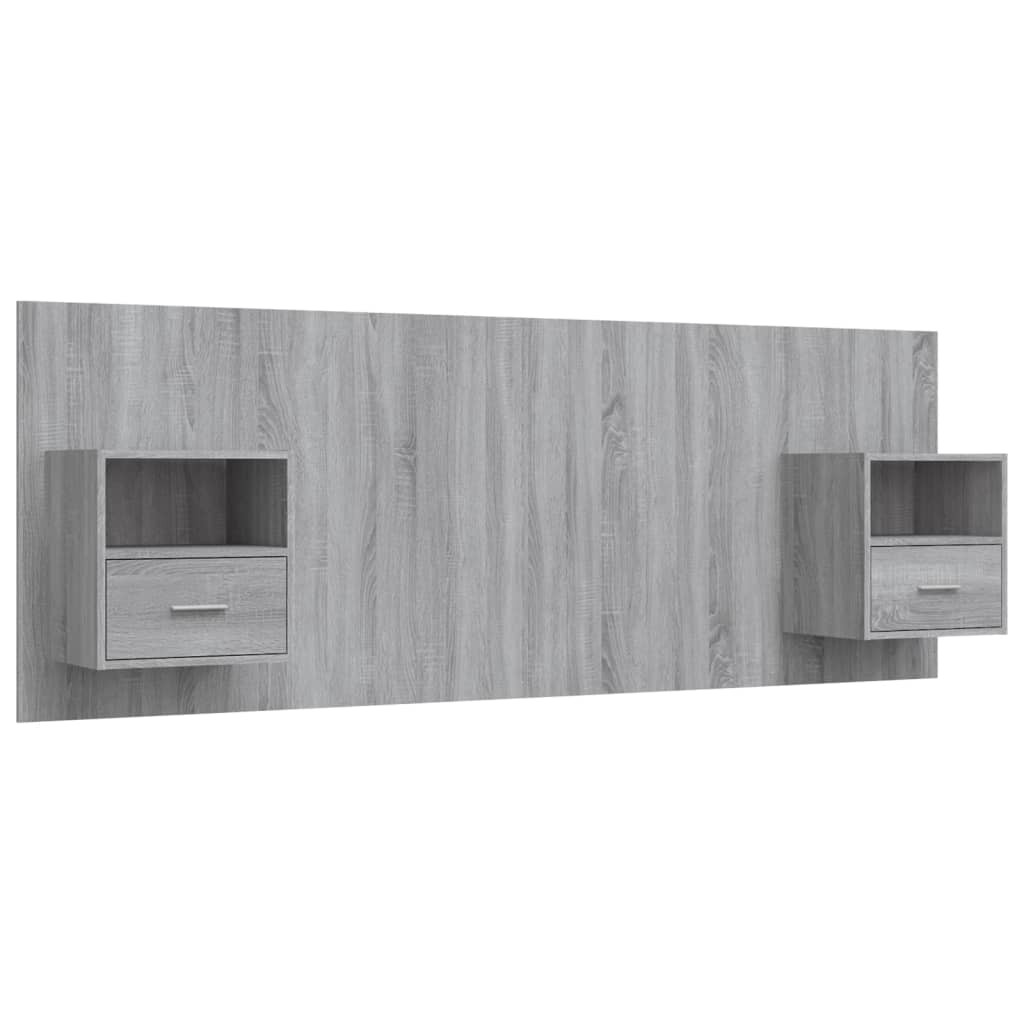 Testiera Letto con Comodini in Legno Multistrato Grigio Sonoma - homemem39