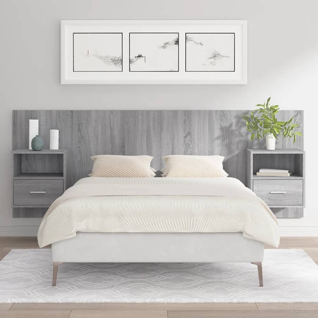 Testiera Letto con Comodini in Legno Multistrato Grigio Sonoma - homemem39