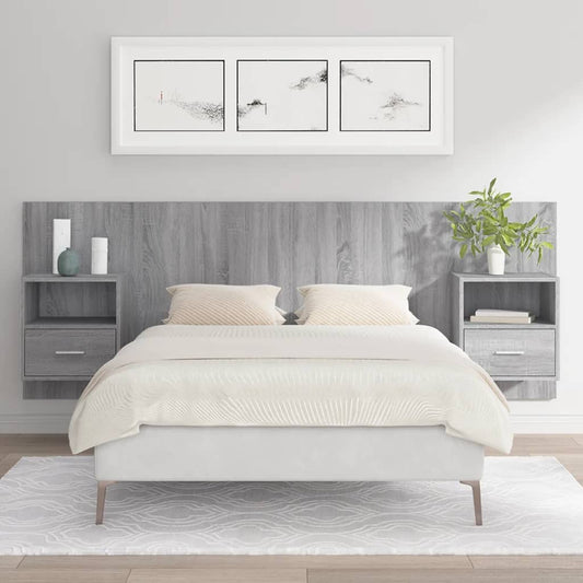 Testiera Letto con Comodini in Legno Multistrato Grigio Sonoma - homemem39