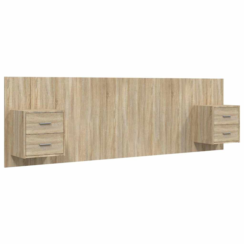 Testiera Letto con Comodini in Legno Multistrato Rovere Sonoma