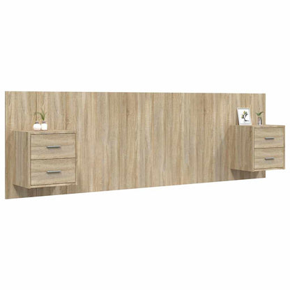 Testiera Letto con Comodini in Legno Multistrato Rovere Sonoma