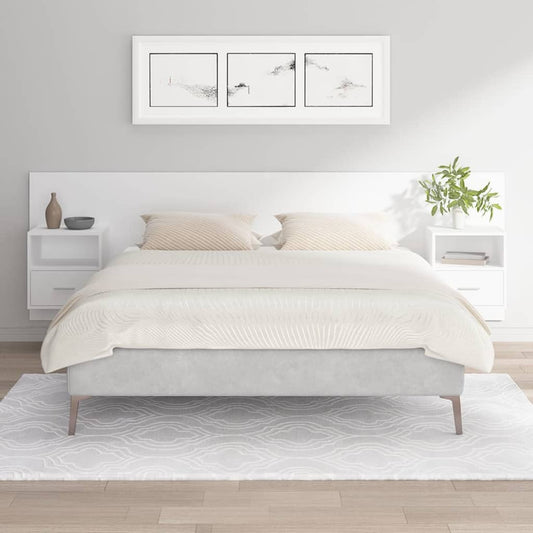 Testiera per Letto con Comodini in Legno Multistrato Bianco
