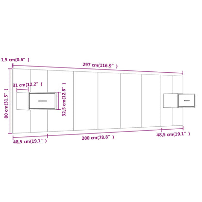 Testiera Letto con Comodini in Legno Multistrato Grigio Sonoma