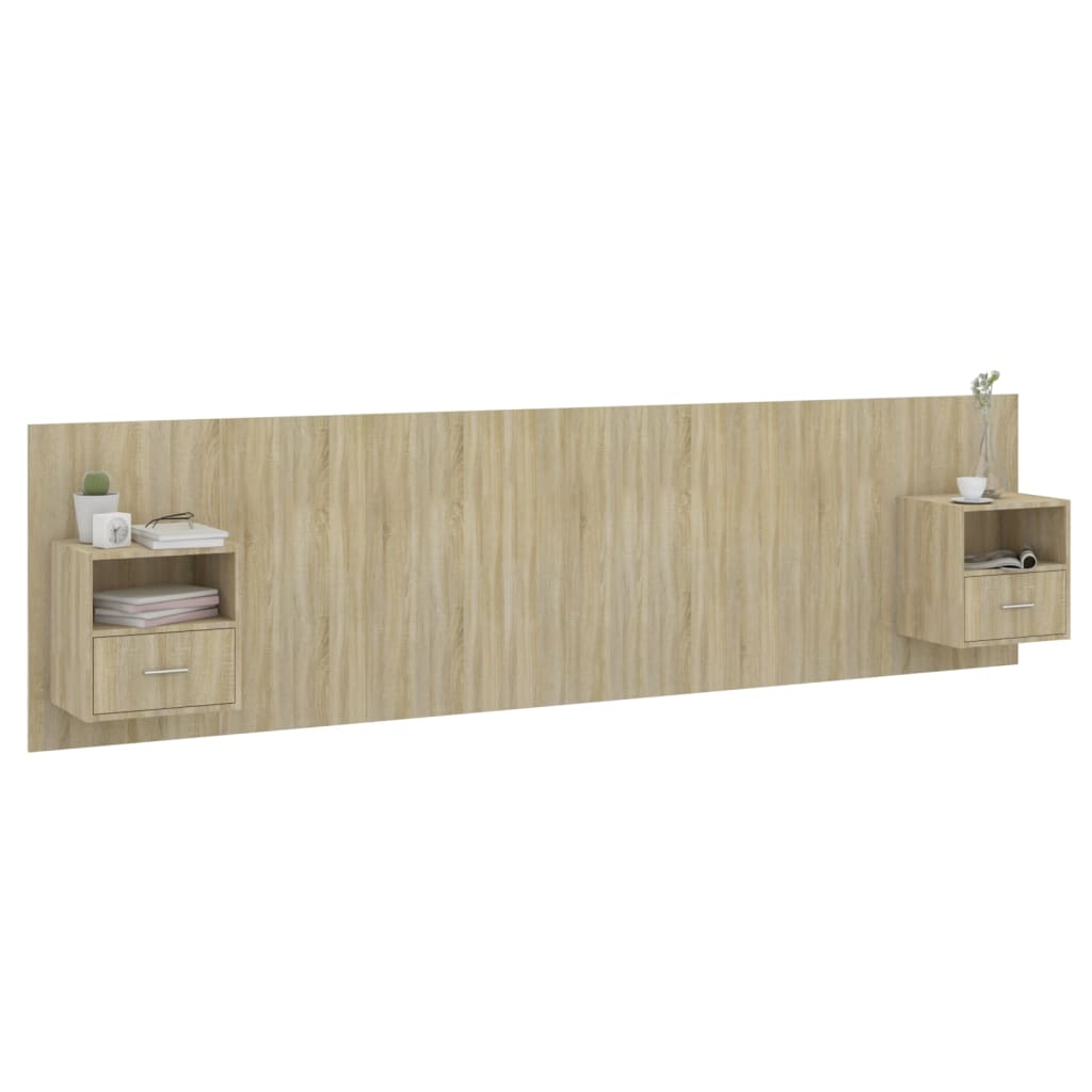 Testiera Letto con Armadietti Legno Multistrato Rovere Sonoma