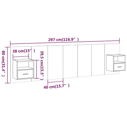 Testiera Letto con Comodini Rovere Fumo in Legno Multistrato