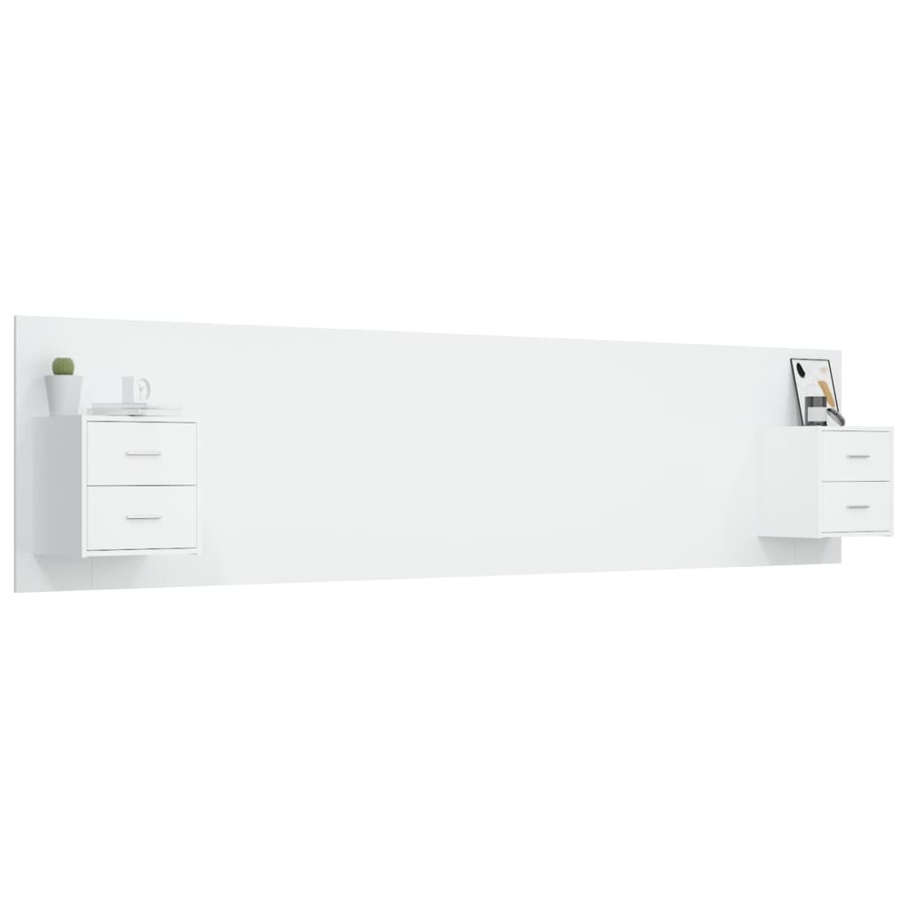 Testiera per Letto con Comodini in Legno Multistrato Bianco